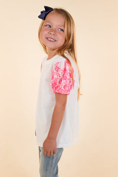 Southern Grace Girl's White Top with Pink Eyelet Sleeves-Baby & Toddlers Tops-Sunshine and Wine Boutique
