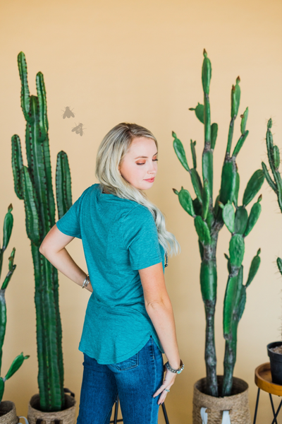 2 Fly The Basic Short Sleeve Top, Teal-Shirts & Tops-Sunshine and Wine Boutique