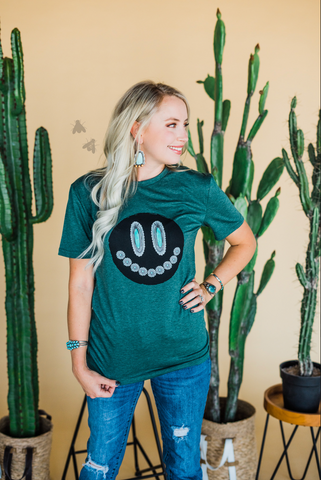 2 Fly Glam Grin Short Sleeve Top, Teal-Shirts & Tops-Sunshine and Wine Boutique