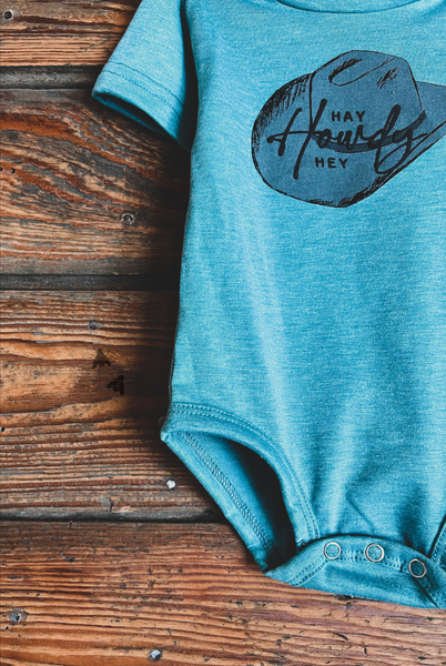 2 Fly Girl's Hey Howdy One Piece, Teal-Baby & Toddlers Tops-Sunshine and Wine Boutique