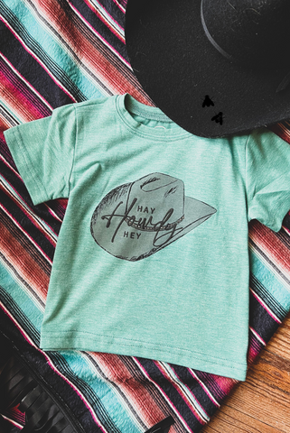 2 Fly Girl's Hey Howdy Tee, Teal-Baby & Toddlers Tops-Sunshine and Wine Boutique