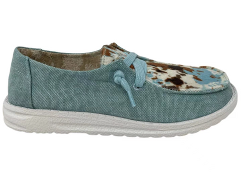 Gypsy Jazz "Mooma" Turquoise Cow Slip-on Shoes-Shoes-Sunshine and Wine Boutique