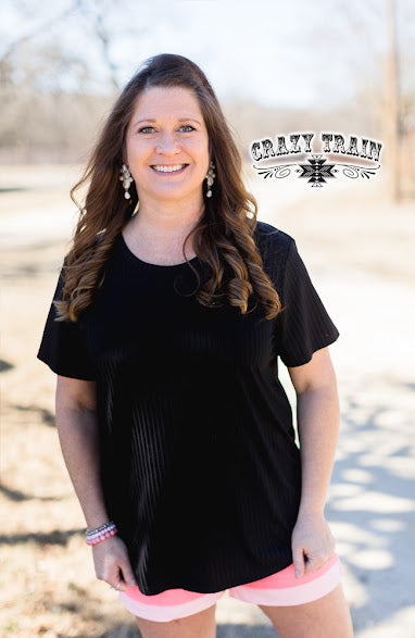 Crazy Train Solid Choice Short Sleeve Top, Black-Shirts & Tops-Sunshine and Wine Boutique