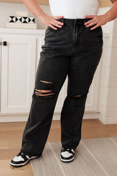 Judy Blue High Rise Rigid Magic 90's Distressed Straight Jeans in Black 88737 - Exclusive-Jeans-Sunshine and Wine Boutique