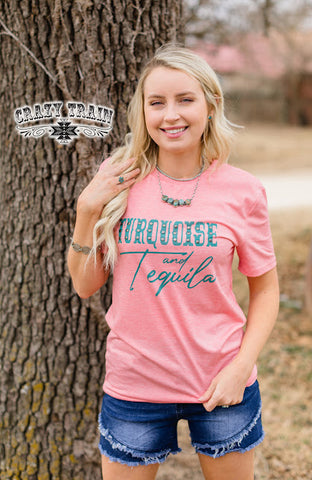 Crazy Train Turquoise Studded Top, Pink-Shirts & Tops-Sunshine and Wine Boutique