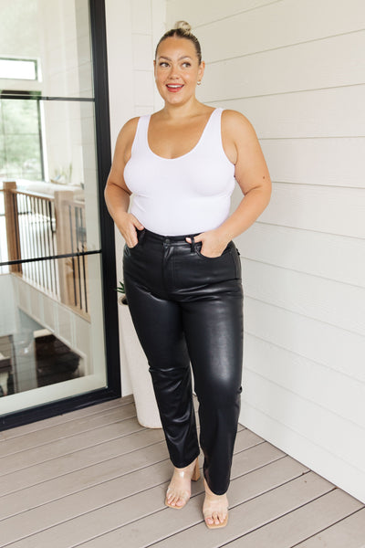 Judy Blue High Waist Tummy Control Top Faux Leather Black Straight Leg Pants 88755 - Exclusive-Jeans-Sunshine and Wine Boutique