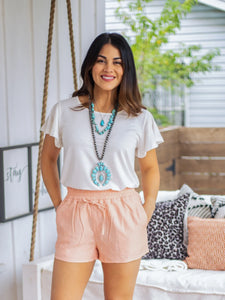 Southern Grace Sorority Sisters Light Coral Shorts-Shorts-Sunshine and Wine Boutique