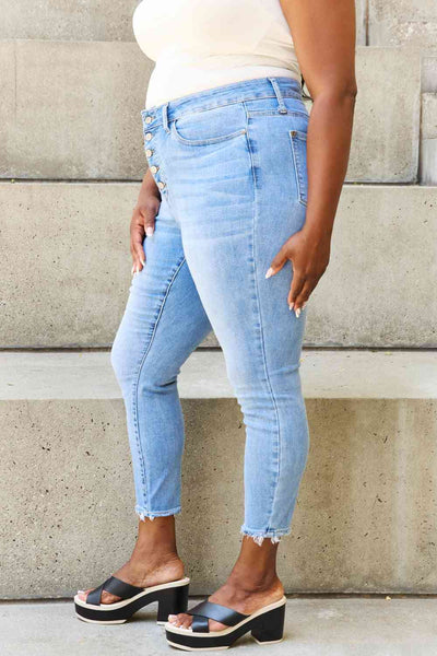 Judy Blue Full Size Button Fly Raw Hem Jeans - Exclusive-Jeans-Sunshine and Wine Boutique