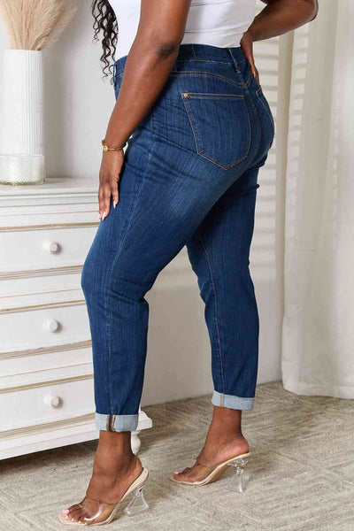 Judy Blue High Waist Pull On Double Cuff Slim Denim 88750 - Exclusive-Jeans-Sunshine and Wine Boutique