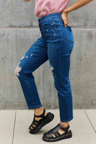 Judy Blue Melanie Full Size High Waisted Distressed Boyfriend Jeans - Exclusive-Jeans-Sunshine and Wine Boutique