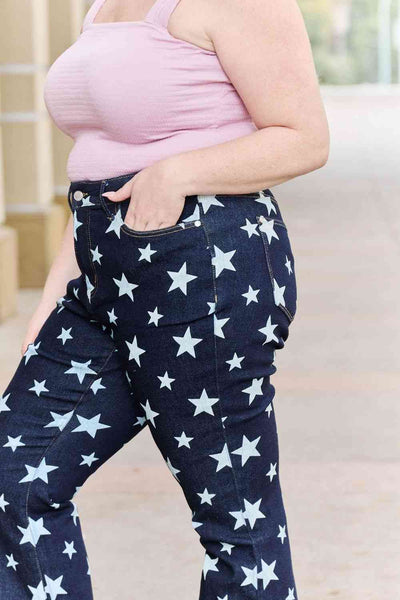 Judy Blue Janelle Full Size High Waist Star Print Flare Jeans - Exclusive-Jeans-Sunshine and Wine Boutique