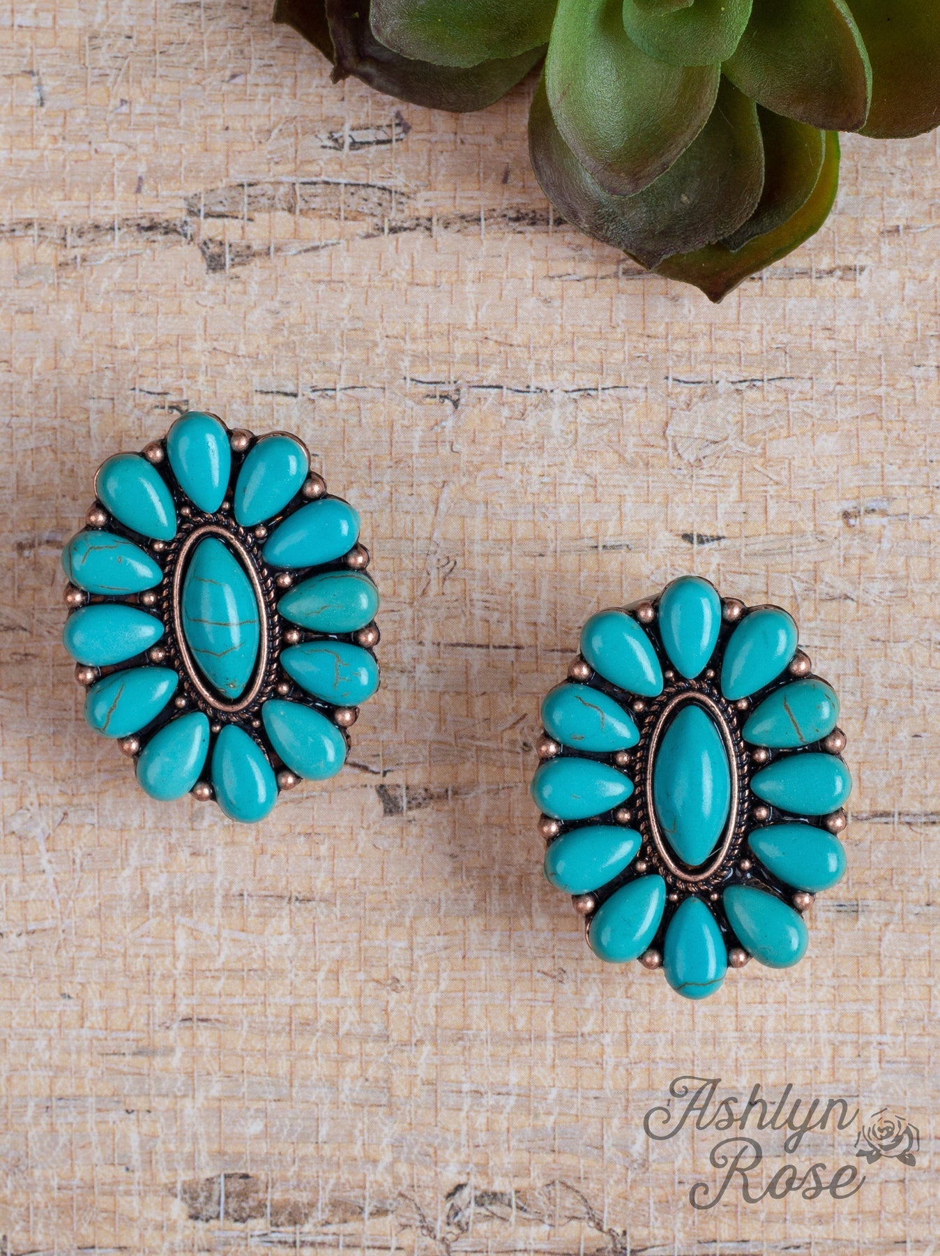 Ashlyn Rose Once and Floral Turquoise Stone Bonnet Copper Earrings-Earrings-Sunshine and Wine Boutique