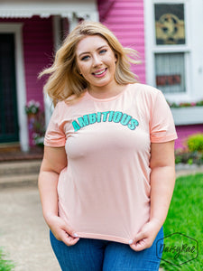 Southern Grace "Ambitious" on Peach Short Sleeve Top-Shirts & Tops-Sunshine and Wine Boutique