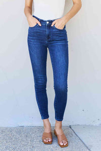 Judy Blue Mid Rise Crinkle Ankle Detail Skinny Jeans 82505 - Exclusive-Jeans-Sunshine and Wine Boutique