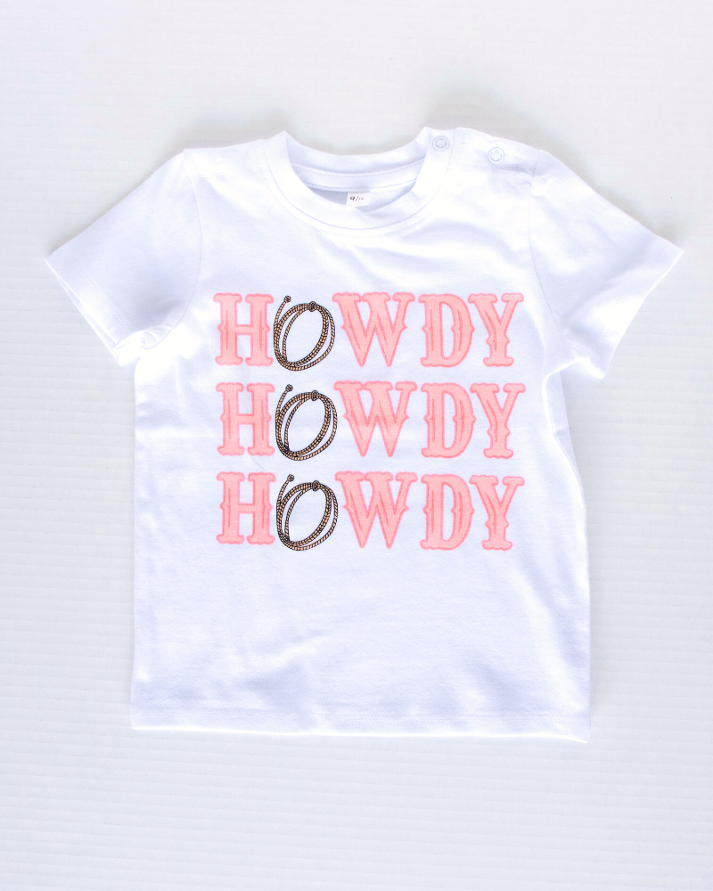 Bailey’s Blossoms Girl's “Howdy" Graphic Tee, White-Clothing-Sunshine and Wine Boutique