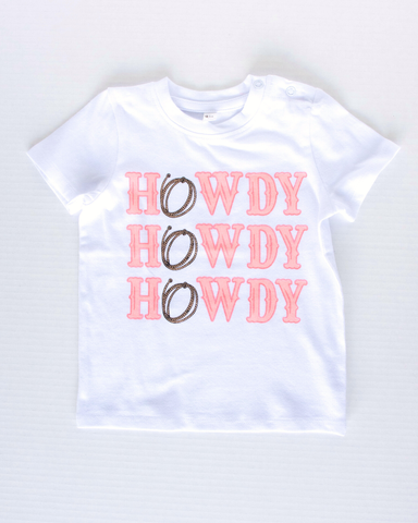 Bailey’s Blossoms Girl's “Howdy" Graphic Tee, White-Clothing-Sunshine and Wine Boutique