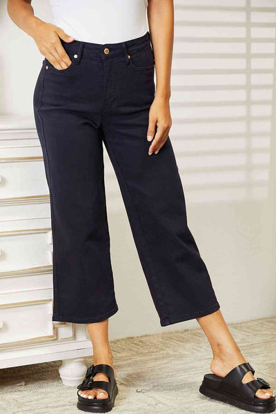 Judy Blue Full Size High Waist Tummy Control Garment Dyed Wide Cropped Jeans - Exclusive-Jeans-Sunshine and Wine Boutique