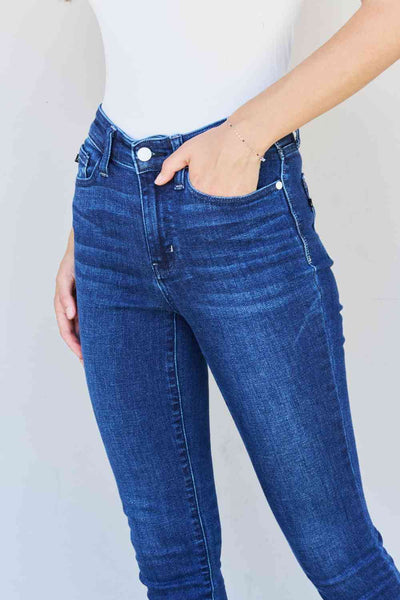 Judy Blue Marie Full Size Mid Rise Crinkle Ankle Detail Skinny Jeans - Exclusive-Jeans-Sunshine and Wine Boutique
