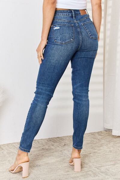 Judy Blue Mid Rise Tummy Control Destroy Skinny Denim 88798 - Exclusive-Jeans-Sunshine and Wine Boutique