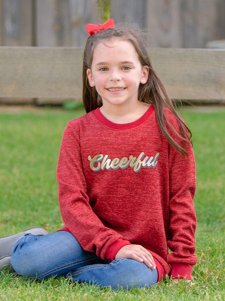 Southern Grace Girl's Cheerful on Sparkly Glitter Red Sweatshirt-Baby & Toddlers Tops-Sunshine and Wine Boutique