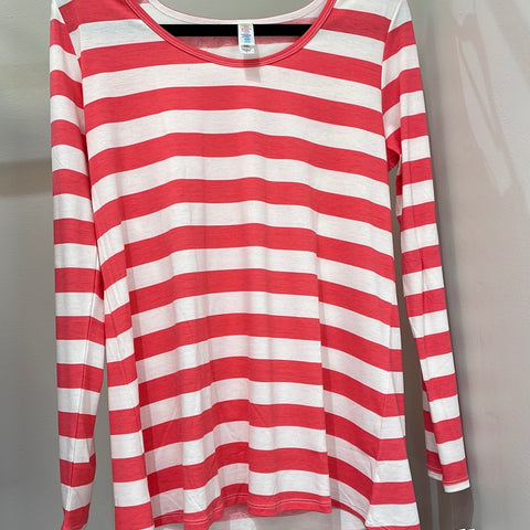 LuLaRoe Lynnae Long Sleeve Top Size Small Red & White Stripes-Shirts & Tops-Sunshine and Wine Boutique