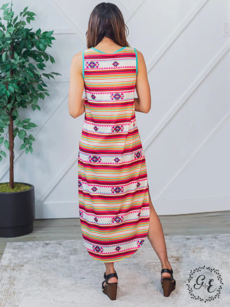 Southern Grace High Road Hippie Aztec Midi Dress-Clothing-Sunshine and Wine Boutique