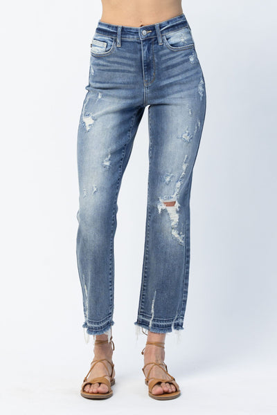 Judy Blue High Waist Release Hem Ankle Straight Denim 82436-Jeans-Sunshine and Wine Boutique