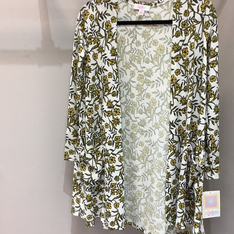 LuLaRoe Caroline Long Sleeve Cardigan Size XS White & Floral-Shirts & Tops-Sunshine and Wine Boutique