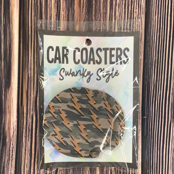 The Swanky Blossom Car Coasters, Gold And Camo Lightening Bolts-Coasters-Sunshine and Wine Boutique