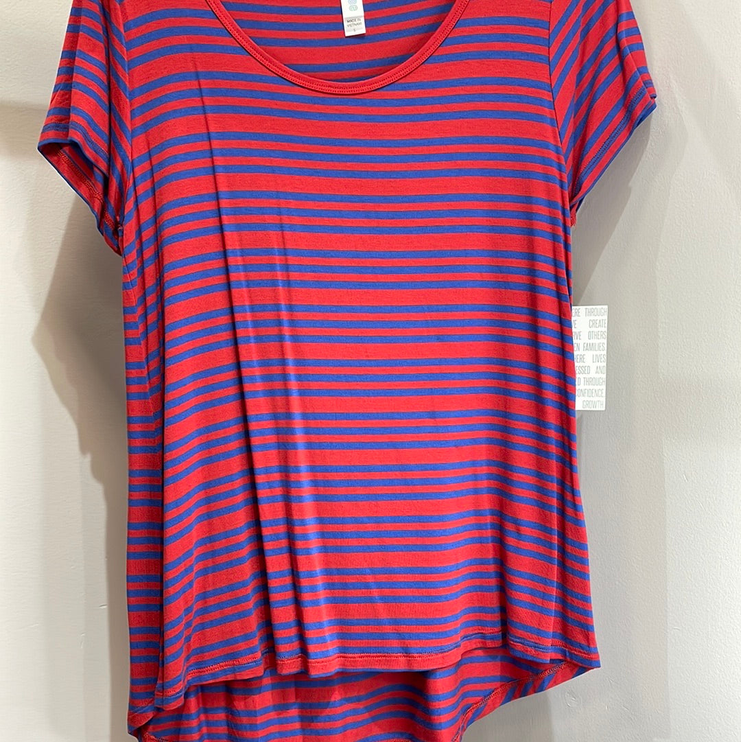 LuLaRoe Classic Tee Pink & Blue Striped Top, Small-Shirts & Tops-Sunshine and Wine Boutique