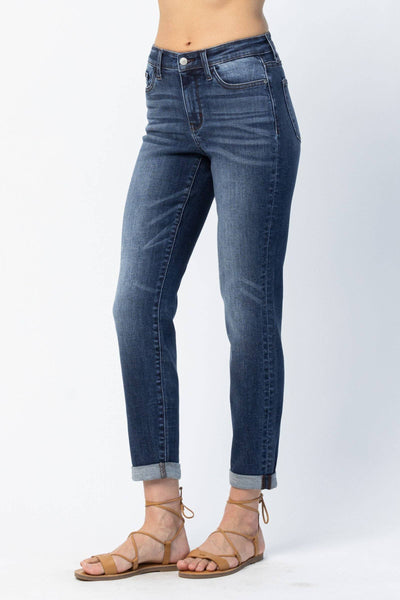 Judy Blue Basic Mid-Rise Cuffed Slim Denim 82428-Jeans-Sunshine and Wine Boutique