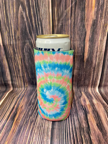 The Swanky Blossom Slim Can Cooler, Blue/Pink Tie Dye-Can & Bottle Sleeves-Sunshine and Wine Boutique