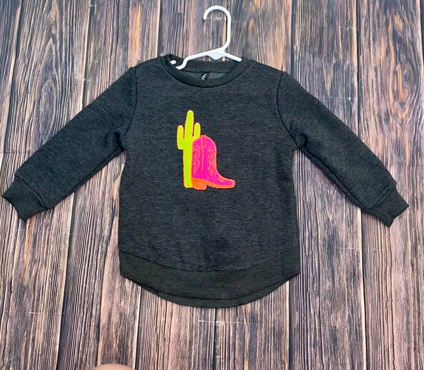 2 Fly Kid's Neon Boot Scoot Pullover, Charcoal-Baby & Toddlers Tops-Sunshine and Wine Boutique