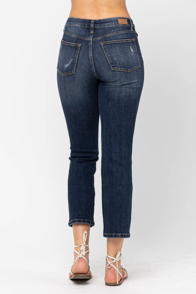 Judy Blue Mid Rise Crop Leg Straight Denim 88517-Jeans-Sunshine and Wine Boutique