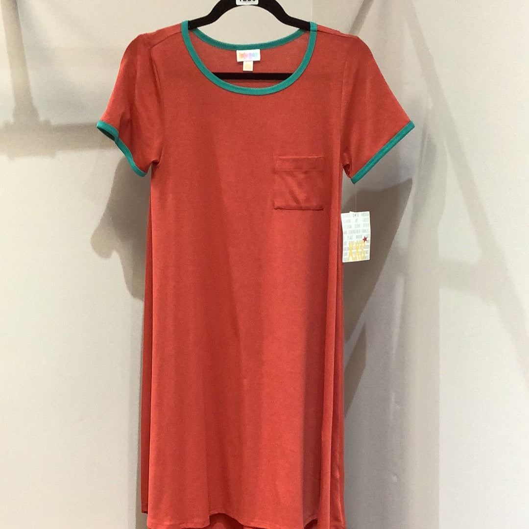 LuLaRoe Carly Short Sleeve High Low Dress Size XXS, Rust-Shirts & Tops-Sunshine and Wine Boutique