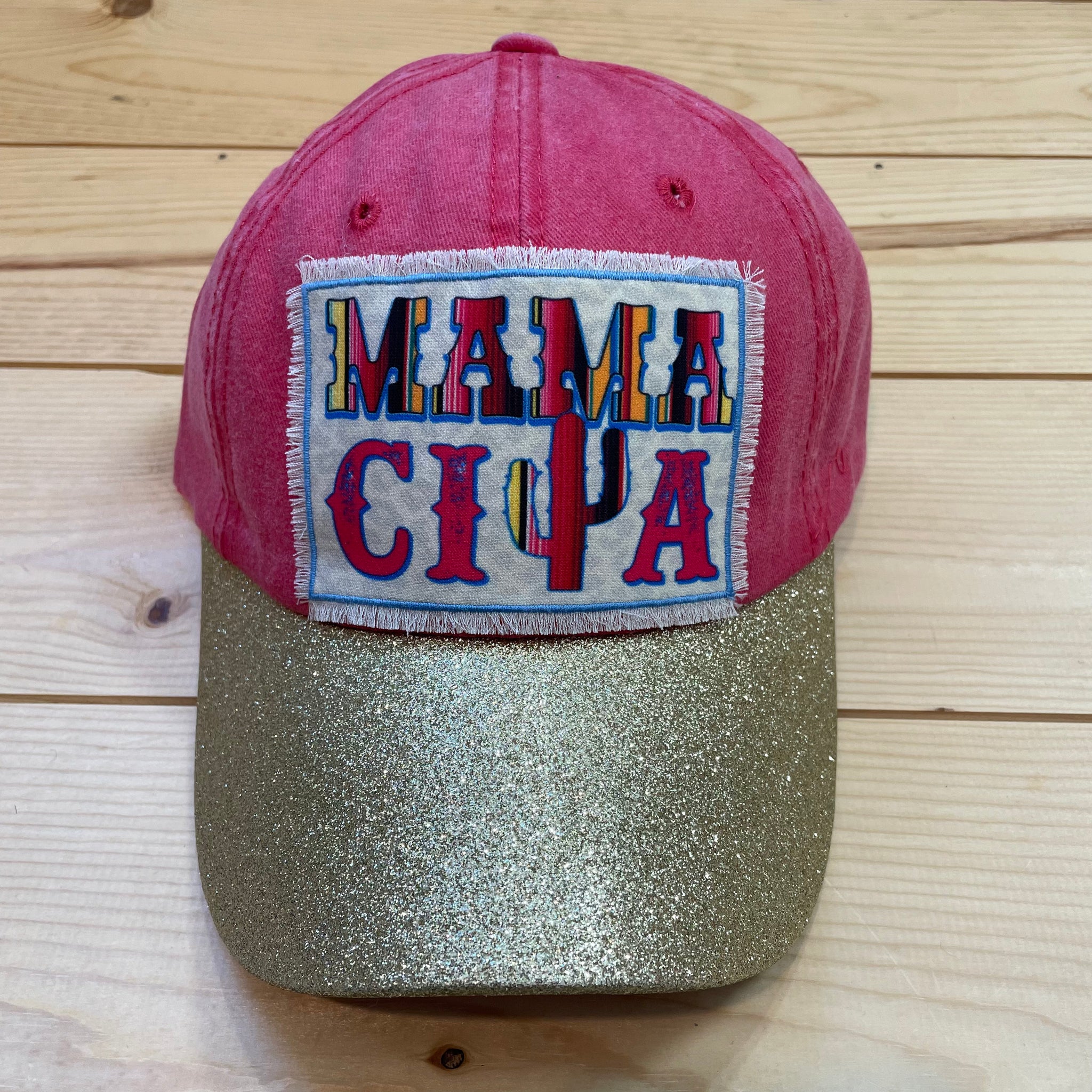 Southern Grace Mamacita Serape Patch on Coral Hat-Hats-Sunshine and Wine Boutique