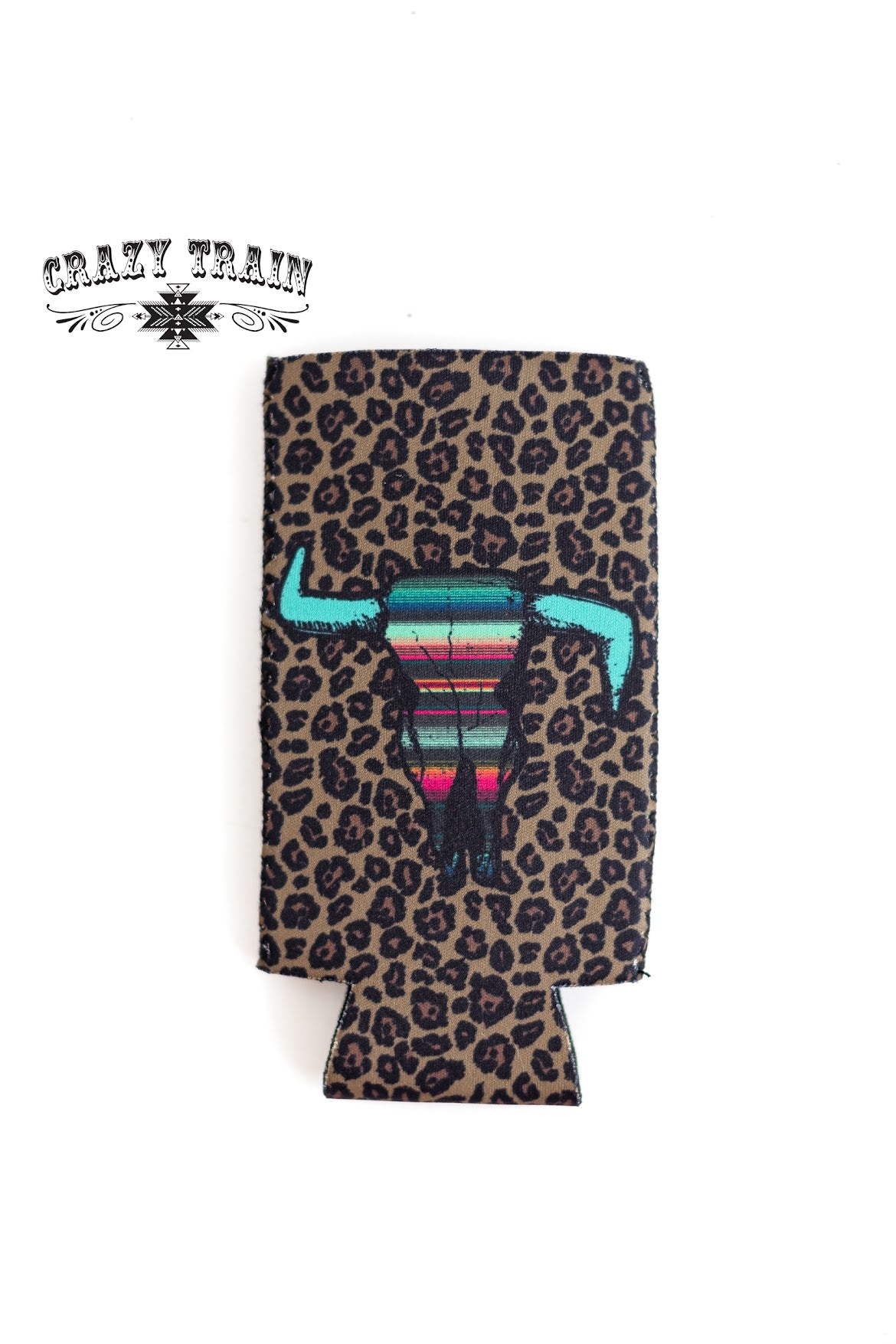 Crazy Train Slim Can Cooler, Leopard Cow Skull-Can & Bottle Sleeves-Sunshine and Wine Boutique