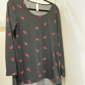 LuLaRoe Lynnae Long Sleeve Top S Black with red roses-Shirts & Tops-Sunshine and Wine Boutique