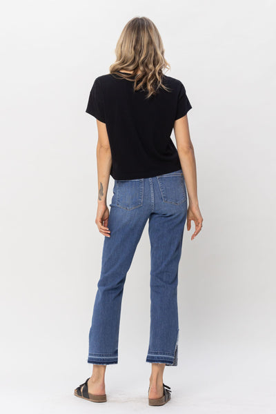 Judy Blue High Waist Fray Slit Release Hem Straight Denim 82453-Jeans-Sunshine and Wine Boutique