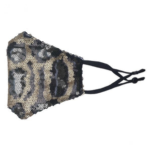 Sunshine & Wine Boutique Adult Full Sequins Charcoal Leopard Print Fashion Face Mask Featuring Adjustable Ear Loops & Filter Insert-Face Mask-Sunshine and Wine Boutique