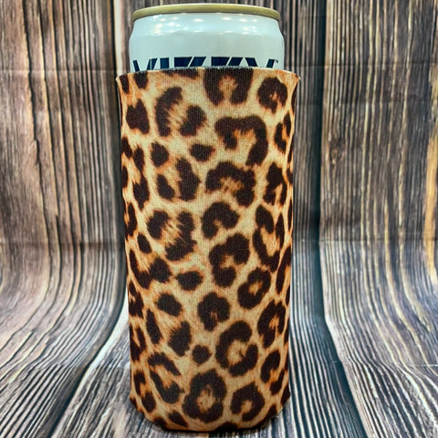 The Swanky Blossom Slim Can Cooler, Darling leopard-Can & Bottle Sleeves-Sunshine and Wine Boutique