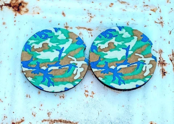 The Swanky Blossom Car Coaster Set, Camouflage-Coasters-Sunshine and Wine Boutique