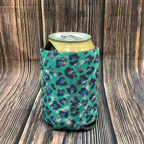 The Swanky Blossom Regular Can Cooler, Teal Leopard-Can & Bottle Sleeves-Sunshine and Wine Boutique