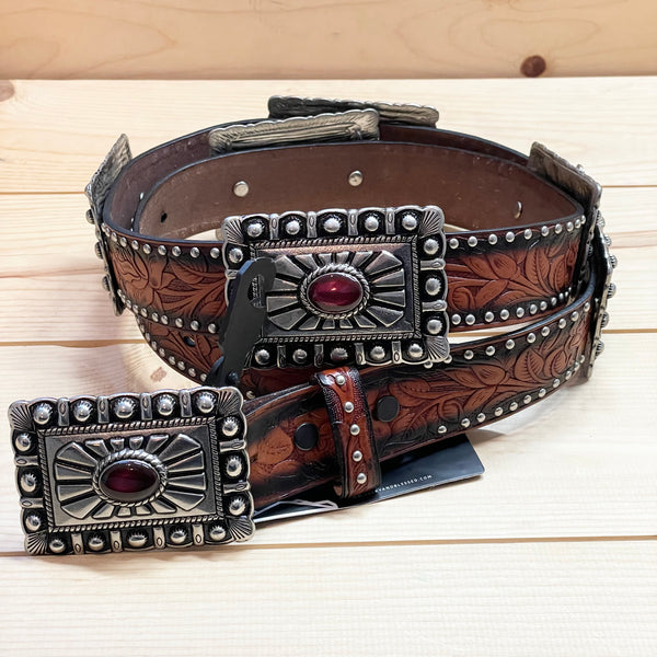 Lucky & Blessed Brown Handmade Leaf Design Genuine Leather Belt-Belts-Sunshine and Wine Boutique
