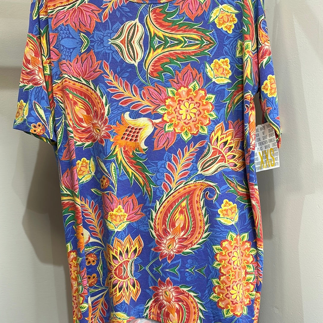 LuLaRoe Irma Short Sleeve High Low Top Size XXS, Tropical-Shirts & Tops-Sunshine and Wine Boutique