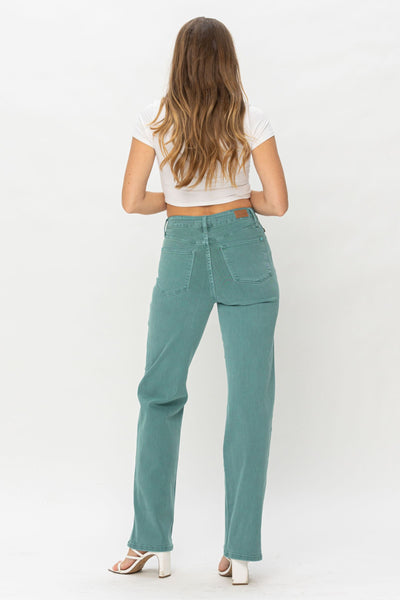 Judy Blue High Waist Sea Green Garment Dyed 90s Straight Denim 88621-Jeans-Sunshine and Wine Boutique