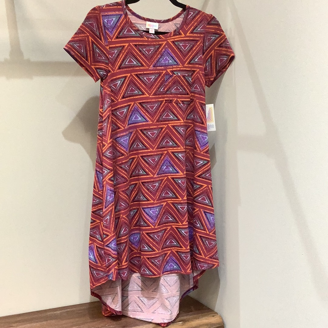 LuLaRoe Carly Short Sleeve High Low Dress Size XXS, Red-Shirts & Tops-Sunshine and Wine Boutique