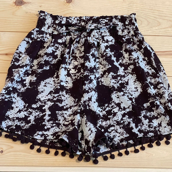 Southern Grace Brushed Cowprint Pom Pom Trim Shorts, Brown-Shorts-Sunshine and Wine Boutique