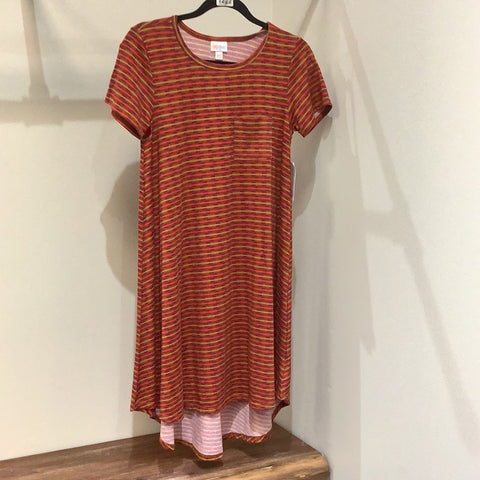 LuLaRoe Carly Short Sleeve High Low Dress Size XXS, Orange-Dresses-Sunshine and Wine Boutique