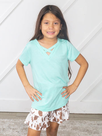 Southern Grace Girl's Tangled V-Neck Basics, Mint-Baby & Toddlers Tops-Sunshine and Wine Boutique